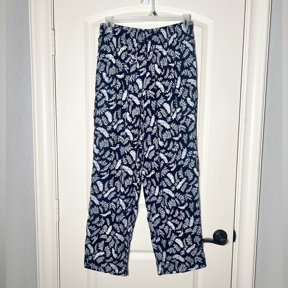 Vintage Koret 90s Coastal Grandmother Navy Fern Print Pants Plus Size 18